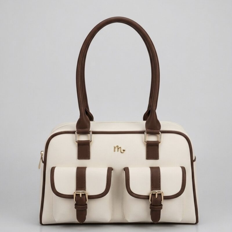 cartera lyon marfil x caramelo