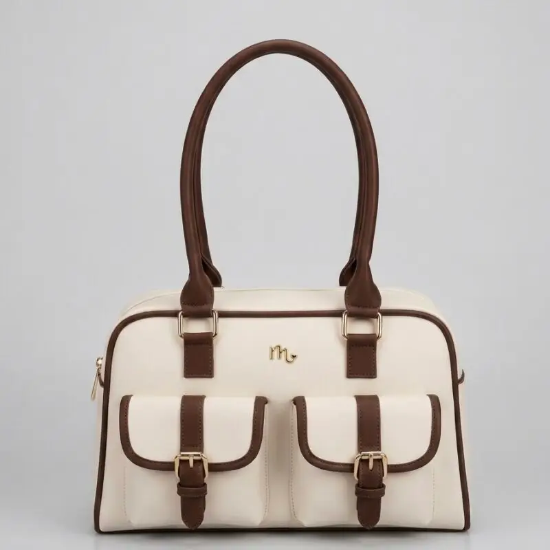 cartera lyon marfil x caramelo